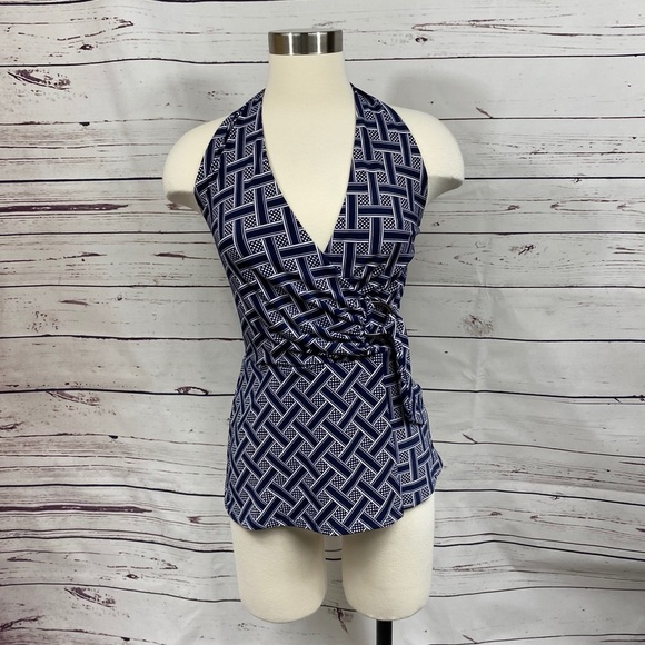 White House Black Market Tops - WHBM Navy Print Halter Top